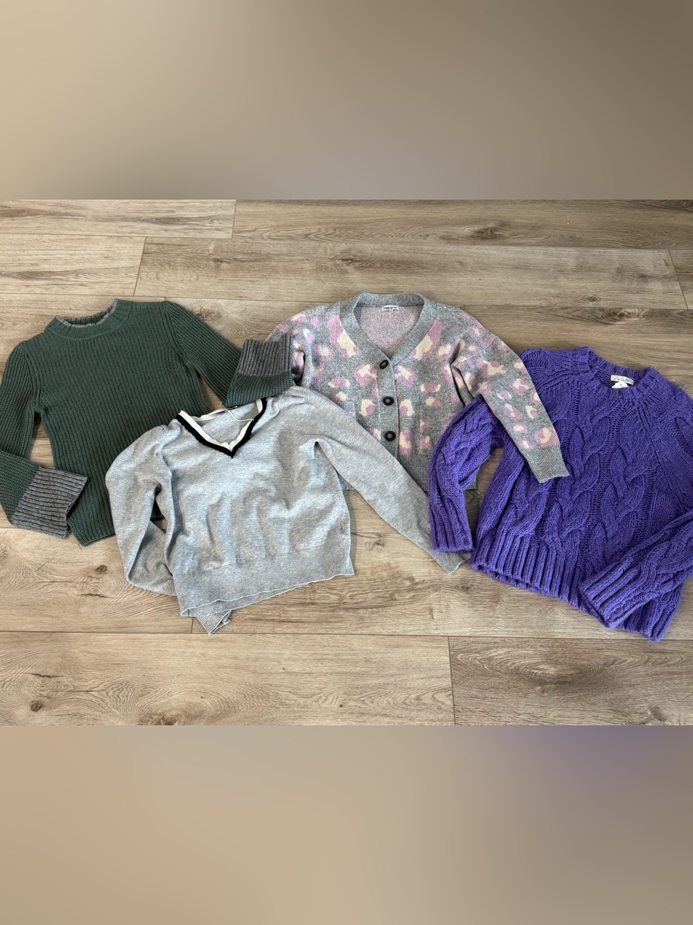 Sweater Bundle Designer Pink Gray Mixed-Print V-Neck Cardigan Purple Green K